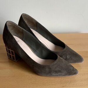 Brian Atwood Karina Pumps in Olive/Gray Suede Heels Sz 7